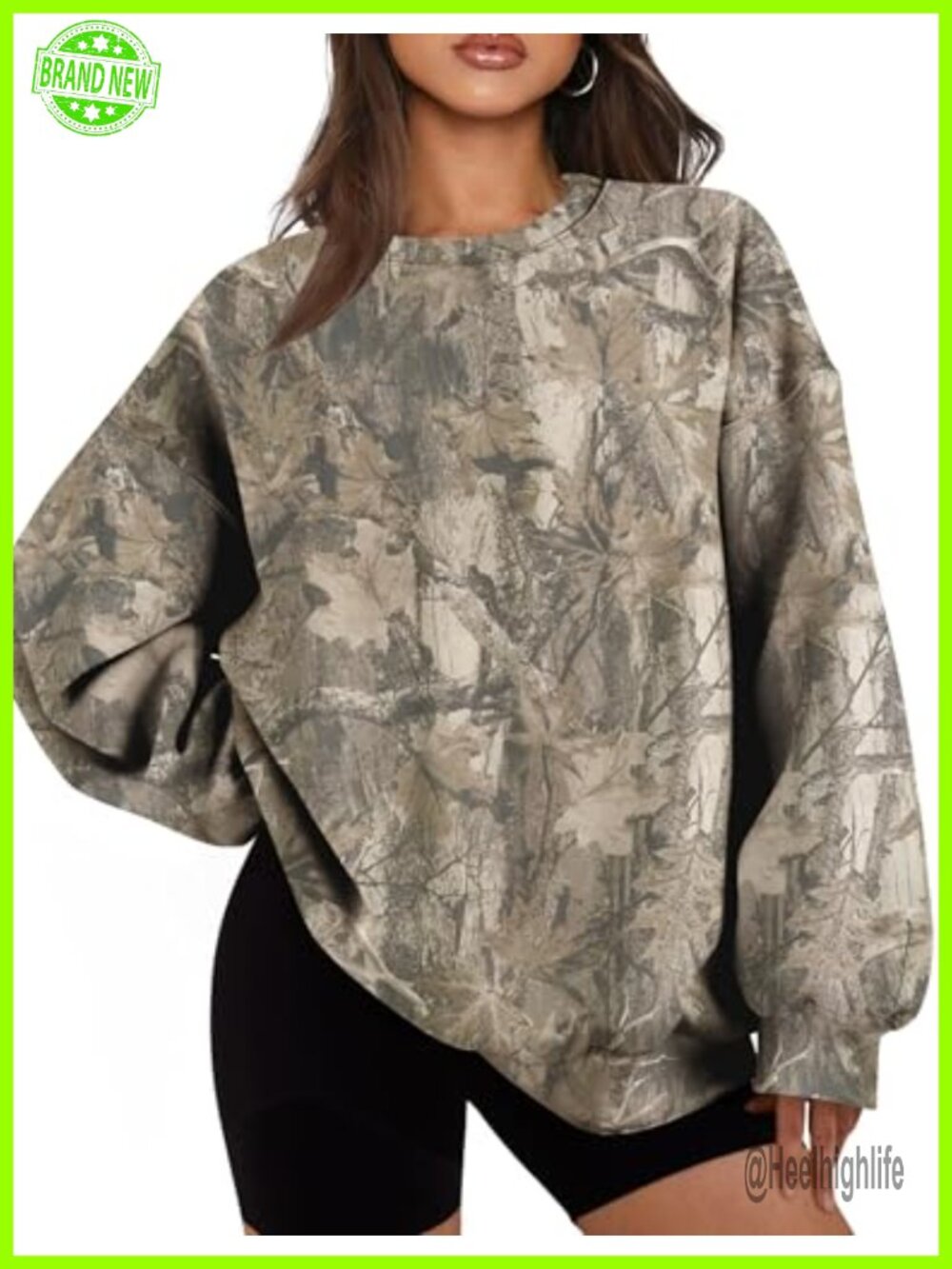 Oversized Fleece Camo Sweatshirt Crewneck Pullover Womens Mens